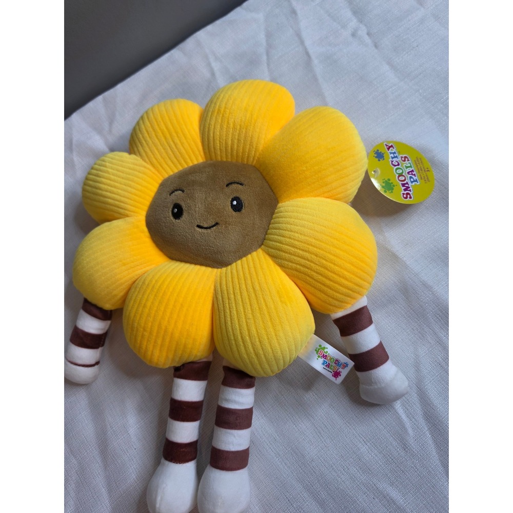 Smoochy Pals Yellow Sunflower Plush Stuffed Toy Corduroy Striped Legs NWT